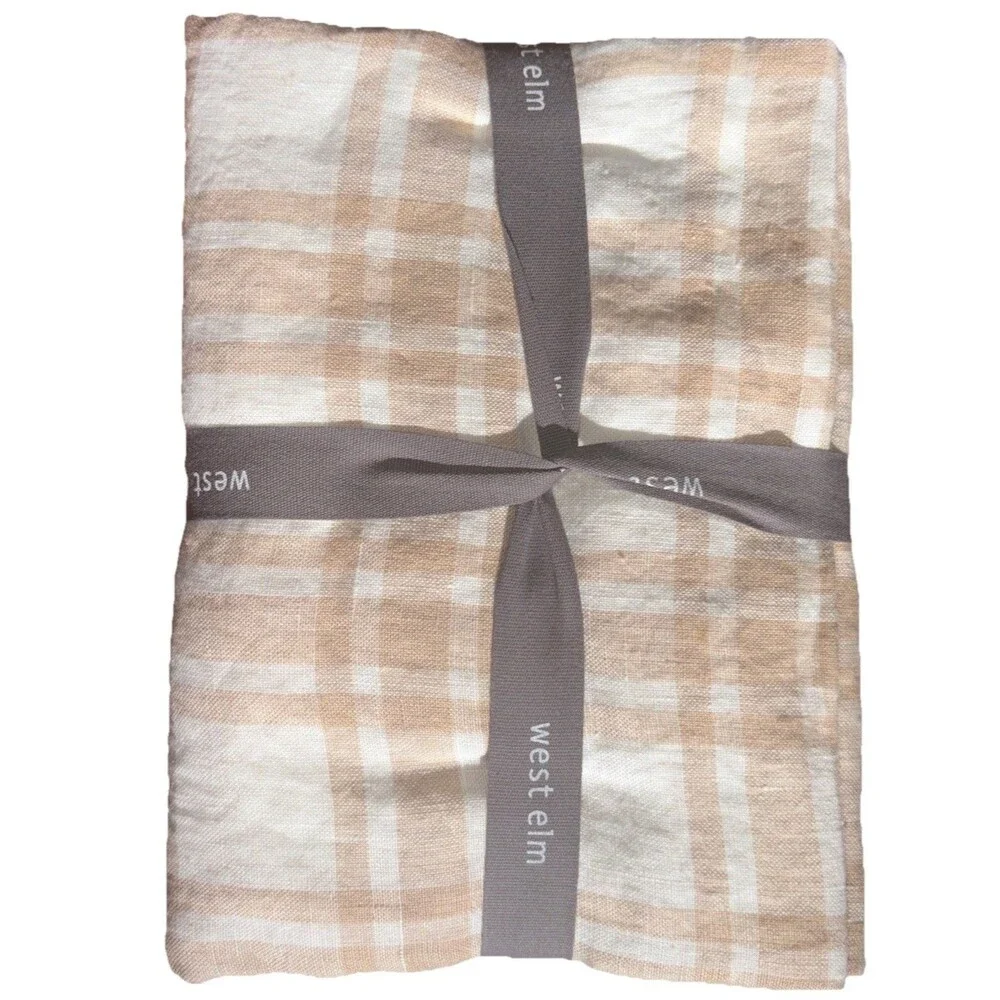 West Elm Pillow Sham Standard 20” x 16” 100% Linen Tartan Beige Plaid Coastal
